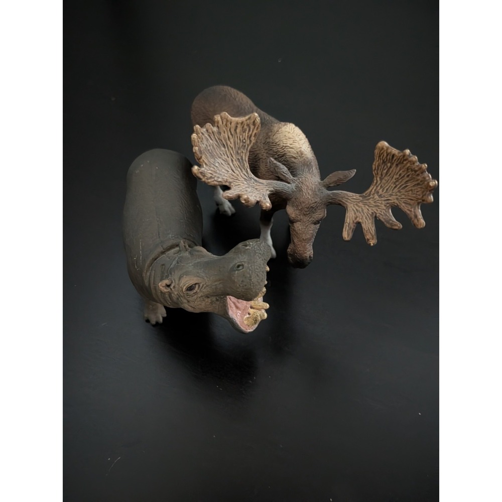 Schleich Germany Elk Animal Figure + Hippopotamus Figure 4.5" Hard Resin Rubbery